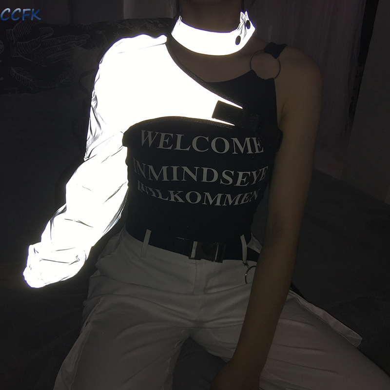 Women'S Emo Accessories - Y2k Aesthetic Reflective Women Techwear Top