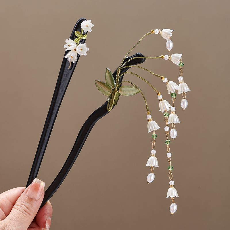 Pearl Hair Pin - Lily of The-Valley Flower Leaves Imitation