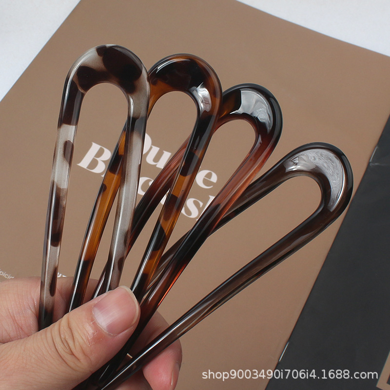 Women Knight Accessories - Korean style leopard print U-shaped hairpin,